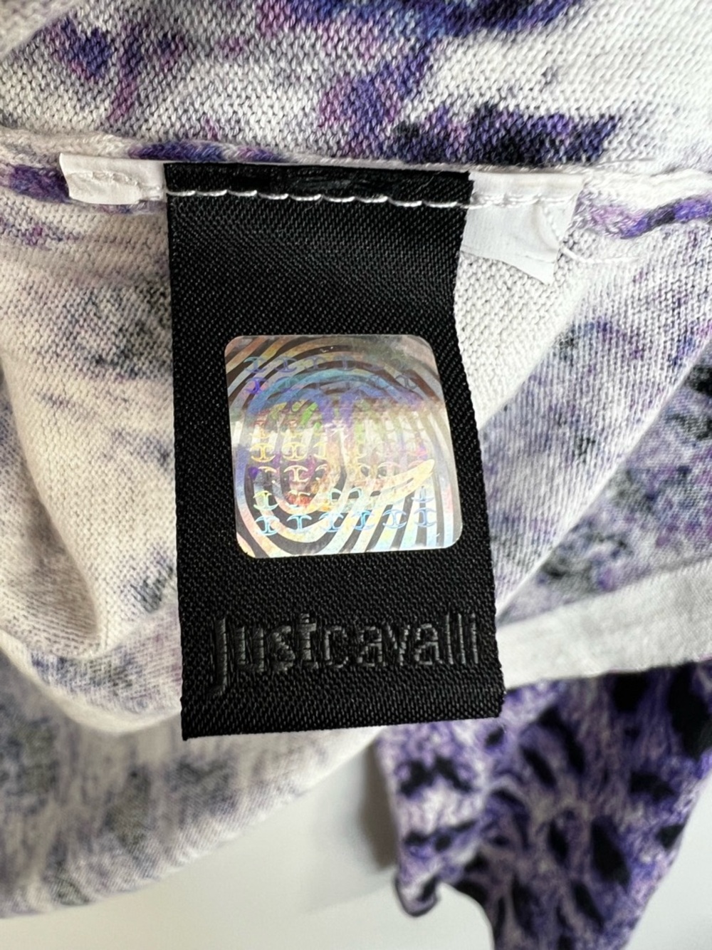 Just Cavalli archival purple digital leopard print fine knit boxy sweater S - Picture 14 of 15